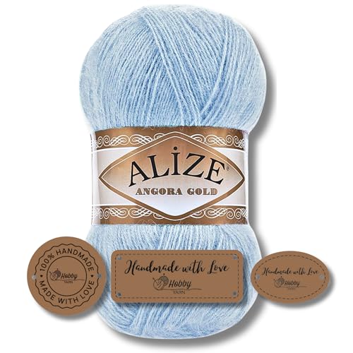 Hobby YARN 3x Etikettenlabel mit Alize Angora Gold Wolle Premium 1x100g als Set | Yarn | Garn | Dünne Mohair aus Schurwolle Uni Einfarbig Strickgarn (953) von Hobby YARN