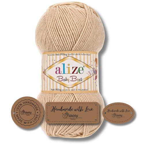 Hobby YARN 3x Etikettenlabel mit Alize Baby Best Wolle Premium 1x100g als Set, Antipilling Babywolle Acryl Uni & Batik Strickgarn zum Häkeln und Stricken (310) von Hobby YARN