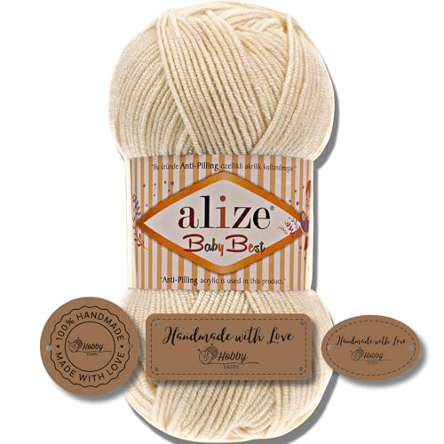 Hobby YARN 3x Etikettenlabel mit Alize Baby Best Wolle Premium 1x100g als Set | Antipilling Babywolle Acryl Uni & Batik Strickgarn zum Häkeln und Stricken (1) von Hobby YARN