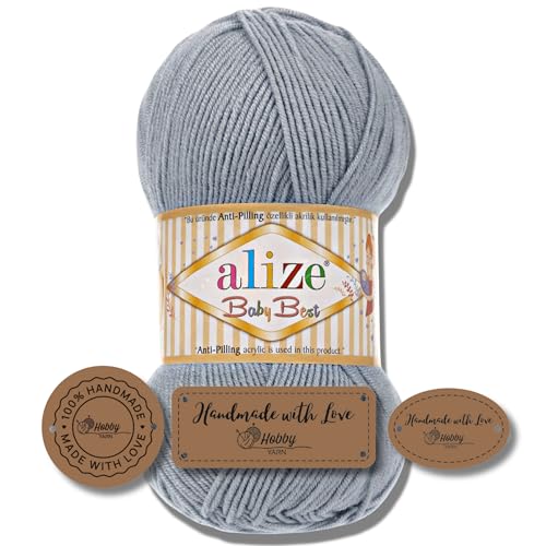 Hobby YARN 3x Etikettenlabel mit Alize Baby Best Wolle Premium 1x100g als Set | Antipilling Babywolle Acryl Uni & Batik Strickgarn zum Häkeln und Stricken (119) von Hobby YARN