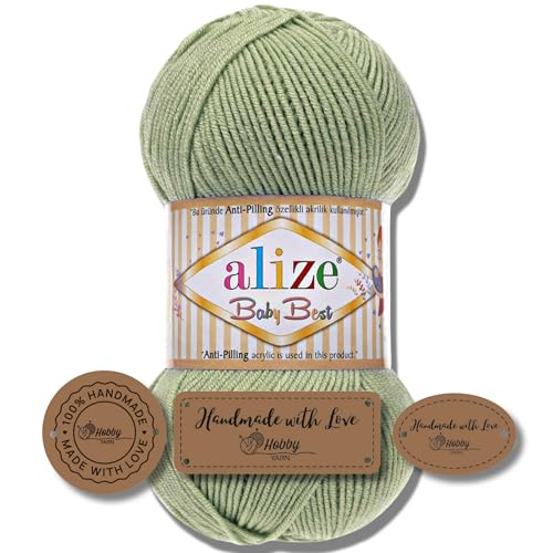 Hobby YARN 3x Etikettenlabel mit Alize Baby Best Wolle Premium 1x100g als Set | Antipilling Babywolle Acryl Uni & Batik Strickgarn zum Häkeln und Stricken (138) von Hobby YARN