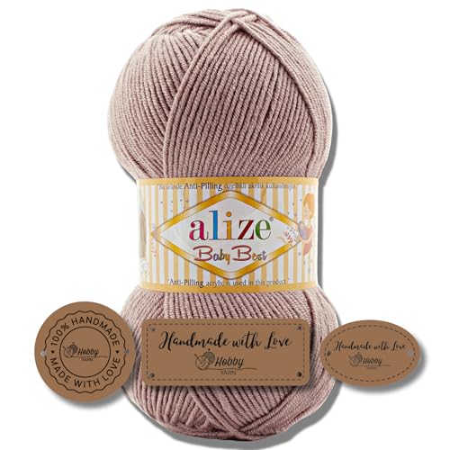 Hobby YARN 3x Etikettenlabel mit Alize Baby Best Wolle Premium 1x100g als Set | Antipilling Babywolle Acryl Uni & Batik Strickgarn zum Häkeln und Stricken (142) von Hobby YARN