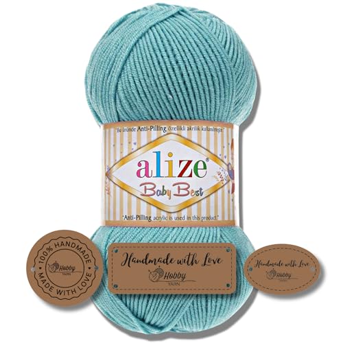 Hobby YARN 3x Etikettenlabel mit Alize Baby Best Wolle Premium 1x100g als Set | Antipilling Babywolle Acryl Uni & Batik Strickgarn zum Häkeln und Stricken (164) von Hobby YARN