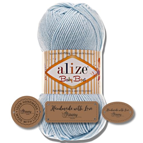 Hobby YARN 3x Etikettenlabel mit Alize Baby Best Wolle Premium 1x100g als Set | Antipilling Babywolle Acryl Uni & Batik Strickgarn zum Häkeln und Stricken (183) von Hobby YARN