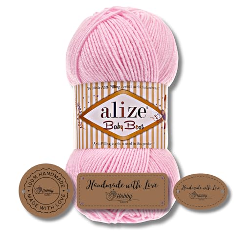 Hobby YARN 3x Etikettenlabel mit Alize Baby Best Wolle Premium 1x100g als Set | Antipilling Babywolle Acryl Uni & Batik Strickgarn zum Häkeln und Stricken (185) von Hobby YARN
