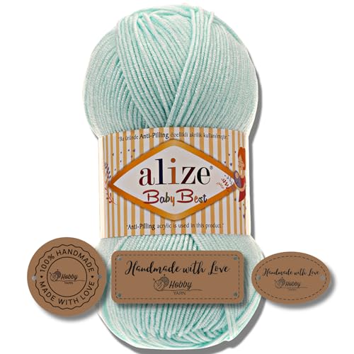 Hobby YARN 3x Etikettenlabel mit Alize Baby Best Wolle Premium 1x100g als Set | Antipilling Babywolle Acryl Uni & Batik Strickgarn zum Häkeln und Stricken (19) von Hobby YARN