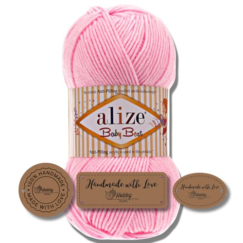 Hobby YARN 3x Etikettenlabel mit Alize Baby Best Wolle Premium 1x100g als Set | Antipilling Babywolle Acryl Uni & Batik Strickgarn zum Häkeln und Stricken (191) von Hobby YARN