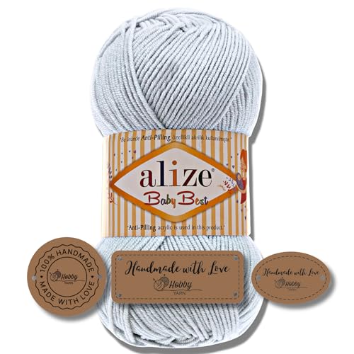 Hobby YARN 3x Etikettenlabel mit Alize Baby Best Wolle Premium 1x100g als Set | Antipilling Babywolle Acryl Uni & Batik Strickgarn zum Häkeln und Stricken (224) von Hobby YARN