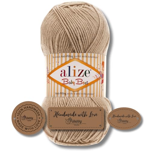 Hobby YARN 3x Etikettenlabel mit Alize Baby Best Wolle Premium 1x100g als Set | Antipilling Babywolle Acryl Uni & Batik Strickgarn zum Häkeln und Stricken (256) von Hobby YARN