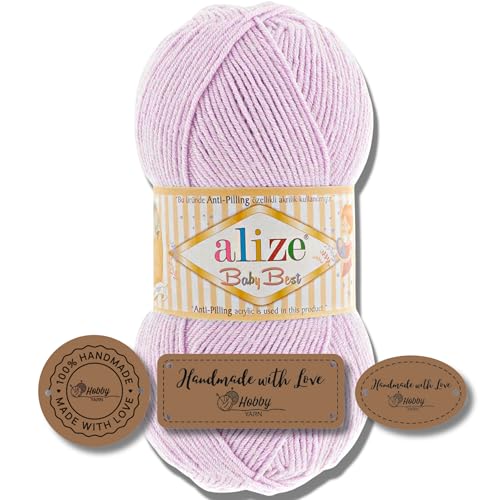 Hobby YARN 3x Etikettenlabel mit Alize Baby Best Wolle Premium 1x100g als Set | Antipilling Babywolle Acryl Uni & Batik Strickgarn zum Häkeln und Stricken (27) von Hobby YARN