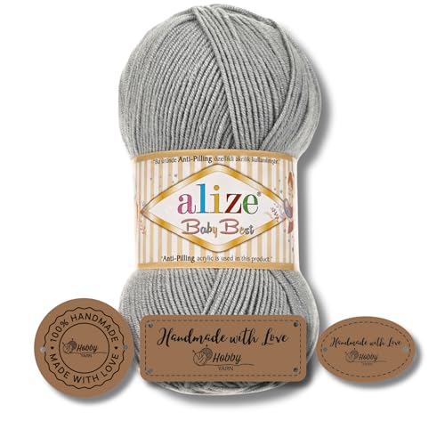 Hobby YARN 3x Etikettenlabel mit Alize Baby Best Wolle Premium 1x100g als Set | Antipilling Babywolle Acryl Uni & Batik Strickgarn zum Häkeln und Stricken (344) von Hobby YARN