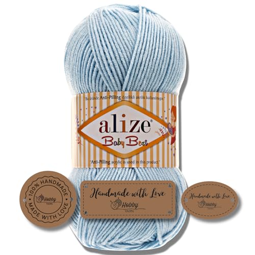 Hobby YARN 3x Etikettenlabel mit Alize Baby Best Wolle Premium 1x100g als Set | Antipilling Babywolle Acryl Uni & Batik Strickgarn zum Häkeln und Stricken (40) von Hobby YARN