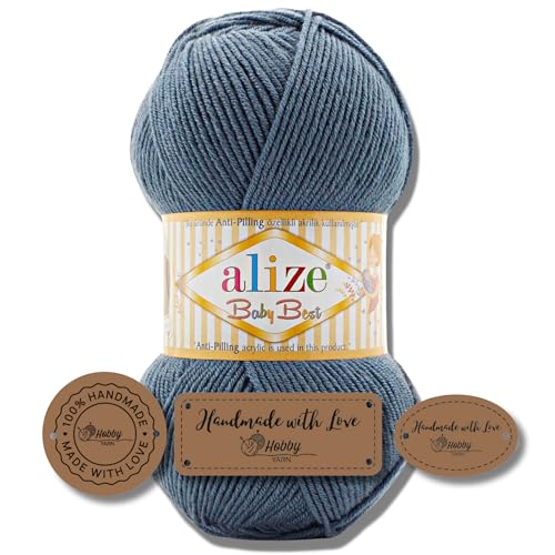 Hobby YARN 3x Etikettenlabel mit Alize Baby Best Wolle Premium 1x100g als Set | Antipilling Babywolle Acryl Uni & Batik Strickgarn zum Häkeln und Stricken (418) von Hobby YARN