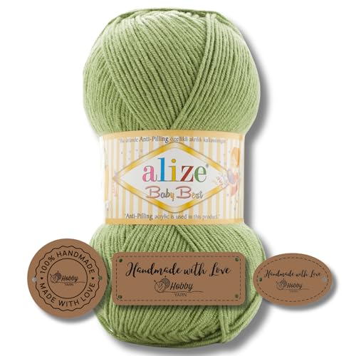 Hobby YARN 3x Etikettenlabel mit Alize Baby Best Wolle Premium 1x100g als Set | Antipilling Babywolle Acryl Uni & Batik Strickgarn zum Häkeln und Stricken (485) von Hobby YARN