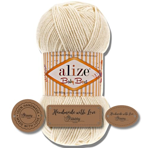 Hobby YARN 3x Etikettenlabel mit Alize Baby Best Wolle Premium 1x100g als Set | Antipilling Babywolle Acryl Uni & Batik Strickgarn zum Häkeln und Stricken (62) von Hobby YARN