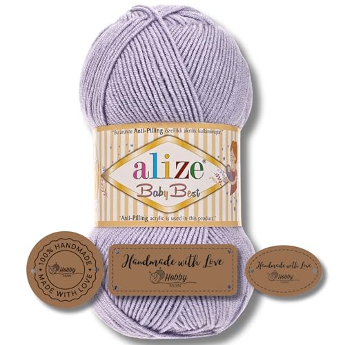 Hobby YARN 3x Etikettenlabel mit Alize Baby Best Wolle Premium 1x100g als Set | Antipilling Babywolle Acryl Uni & Batik Strickgarn zum Häkeln und Stricken (682) von Hobby YARN