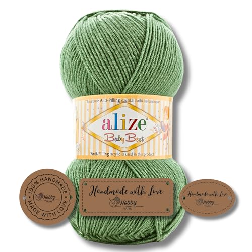 Hobby YARN 3x Etikettenlabel mit Alize Baby Best Wolle Premium 1x100g als Set | Antipilling Babywolle Acryl Uni & Batik Strickgarn zum Häkeln und Stricken (954) von Hobby YARN