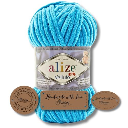 Hobby YARN 3x Etikettenlabel mit Alize Baby Best Wolle Premium 1x100g als Set | Dicke Wolle zum Häkeln (Ocean | 16) von Hobby YARN