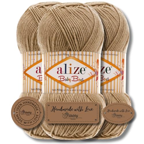 Hobby YARN 3x Etikettenlabel mit Alize Baby Best Wolle Premium 3x100g als Set, Antipilling Babywolle Acryl Uni & Batik Strickgarn zum Häkeln und Stricken (368) von Hobby YARN