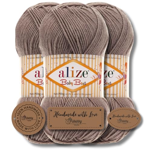 Hobby YARN 3x Etikettenlabel mit Alize Baby Best Wolle Premium 3x100g als Set, Antipilling Babywolle Acryl Uni & Batik Strickgarn zum Häkeln und Stricken (534) von Hobby YARN