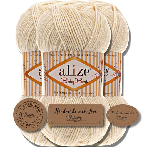 Hobby YARN 3x Etikettenlabel mit Alize Baby Best Wolle Premium 3x100g als Set | Antipilling Babywolle Acryl Uni & Batik Strickgarn zum Häkeln und Stricken (1) von Hobby YARN