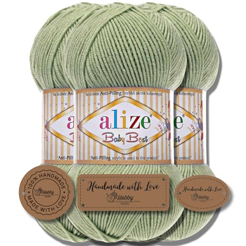Hobby YARN 3x Etikettenlabel mit Alize Baby Best Wolle Premium 3x100g als Set | Antipilling Babywolle Acryl Uni & Batik Strickgarn zum Häkeln und Stricken (138) von Hobby YARN