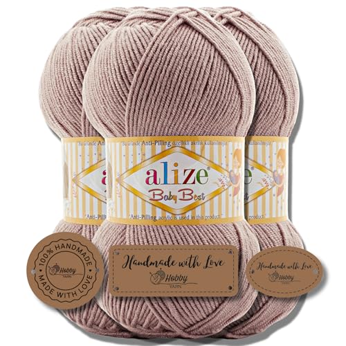 Hobby YARN 3x Etikettenlabel mit Alize Baby Best Wolle Premium 3x100g als Set | Antipilling Babywolle Acryl Uni & Batik Strickgarn zum Häkeln und Stricken (142) von Hobby YARN