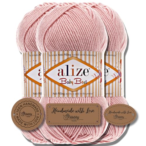 Hobby YARN 3x Etikettenlabel mit Alize Baby Best Wolle Premium 3x100g als Set, Antipilling Babywolle Acryl Uni & Batik Strickgarn zum Häkeln und Stricken (161) von Hobby YARN