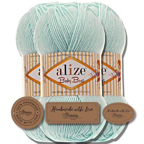 Hobby YARN 3x Etikettenlabel mit Alize Baby Best Wolle Premium 3x100g als Set | Antipilling Babywolle Acryl Uni & Batik Strickgarn zum Häkeln und Stricken (19) von Hobby YARN