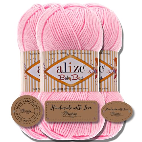 Hobby YARN 3x Etikettenlabel mit Alize Baby Best Wolle Premium 3x100g als Set | Antipilling Babywolle Acryl Uni & Batik Strickgarn zum Häkeln und Stricken (191) von Hobby YARN