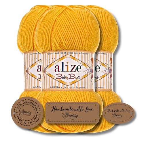 Hobby YARN 3x Etikettenlabel mit Alize Baby Best Wolle Premium 3x100g als Set | Antipilling Babywolle Acryl Uni & Batik Strickgarn zum Häkeln und Stricken (216) von Hobby YARN