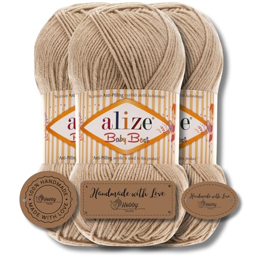 Hobby YARN 3x Etikettenlabel mit Alize Baby Best Wolle Premium 3x100g als Set | Antipilling Babywolle Acryl Uni & Batik Strickgarn zum Häkeln und Stricken (256) von Hobby YARN