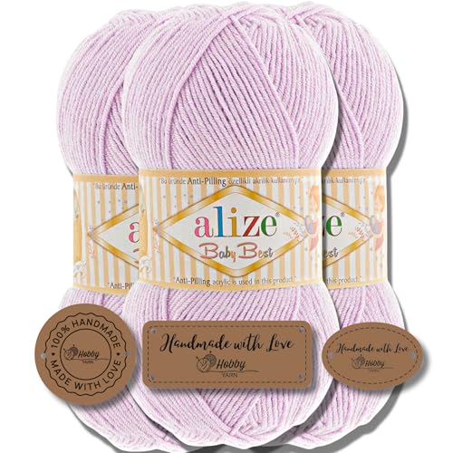 Hobby YARN 3x Etikettenlabel mit Alize Baby Best Wolle Premium 3x100g als Set | Antipilling Babywolle Acryl Uni & Batik Strickgarn zum Häkeln und Stricken (27) von Hobby YARN