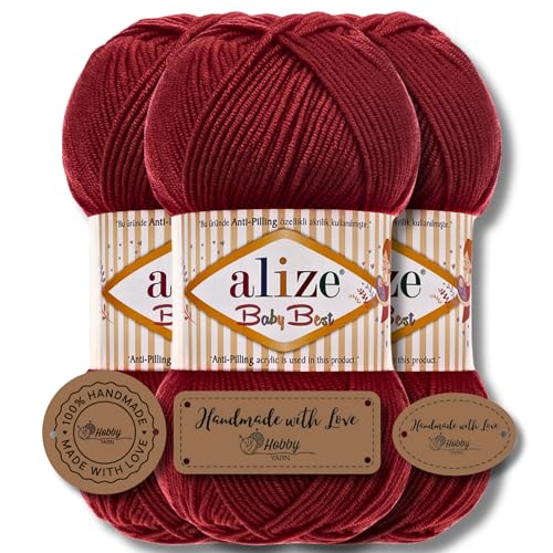 Hobby YARN 3x Etikettenlabel mit Alize Baby Best Wolle Premium 3x100g als Set | Antipilling Babywolle Acryl Uni & Batik Strickgarn zum Häkeln und Stricken (390) von Hobby YARN