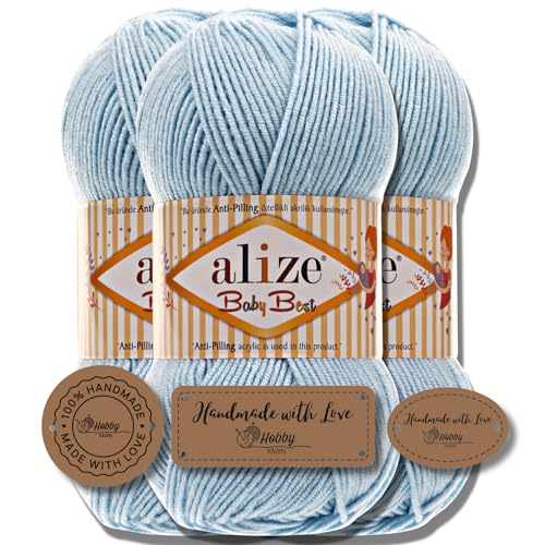 Hobby YARN 3x Etikettenlabel mit Alize Baby Best Wolle Premium 3x100g als Set, Antipilling Babywolle Acryl Uni & Batik Strickgarn zum Häkeln und Stricken (40) von Hobby YARN