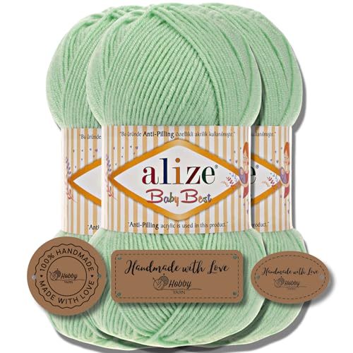 Hobby YARN 3x Etikettenlabel mit Alize Baby Best Wolle Premium 3x100g als Set | Antipilling Babywolle Acryl Uni & Batik Strickgarn zum Häkeln und Stricken (41) von Hobby YARN