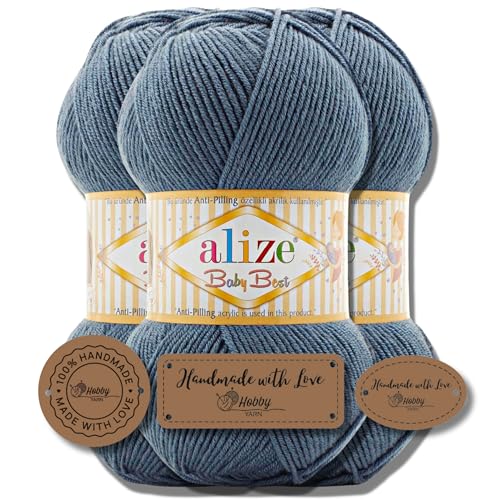 Hobby YARN 3x Etikettenlabel mit Alize Baby Best Wolle Premium 3x100g als Set | Antipilling Babywolle Acryl Uni & Batik Strickgarn zum Häkeln und Stricken (418) von Hobby YARN