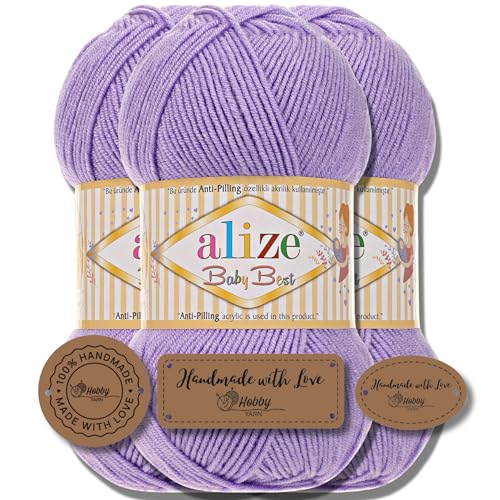 Hobby YARN 3x Etikettenlabel mit Alize Baby Best Wolle Premium 3x100g als Set | Antipilling Babywolle Acryl Uni & Batik Strickgarn zum Häkeln und Stricken (43) von Hobby YARN