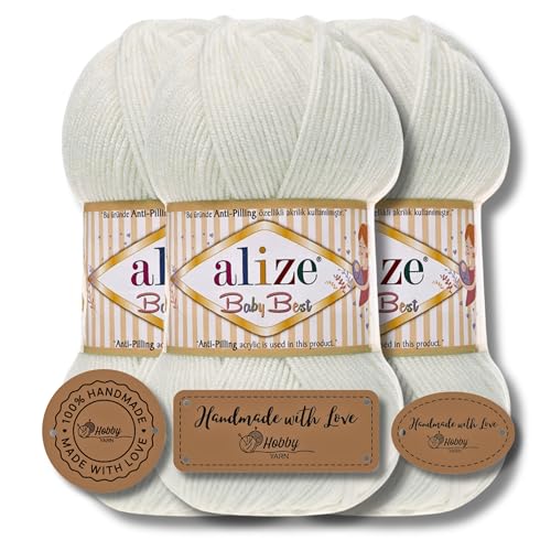 Hobby YARN 3x Etikettenlabel mit Alize Baby Best Wolle Premium 3x100g als Set | Antipilling Babywolle Acryl Uni & Batik Strickgarn zum Häkeln und Stricken (450) von Hobby YARN
