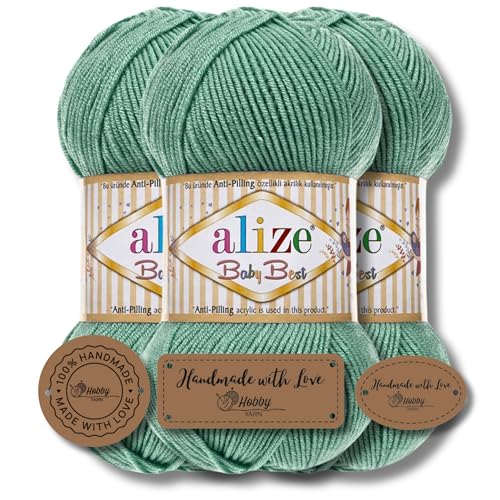 Hobby YARN 3x Etikettenlabel mit Alize Baby Best Wolle Premium 3x100g als Set | Antipilling Babywolle Acryl Uni & Batik Strickgarn zum Häkeln und Stricken (463) von Hobby YARN
