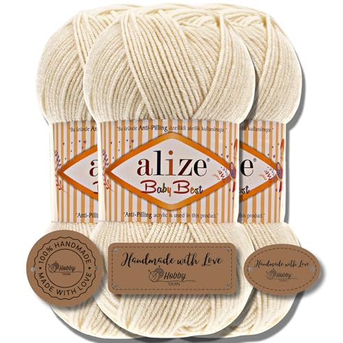 Hobby YARN 3x Etikettenlabel mit Alize Baby Best Wolle Premium 3x100g als Set | Antipilling Babywolle Acryl Uni & Batik Strickgarn zum Häkeln und Stricken (62) von Hobby YARN
