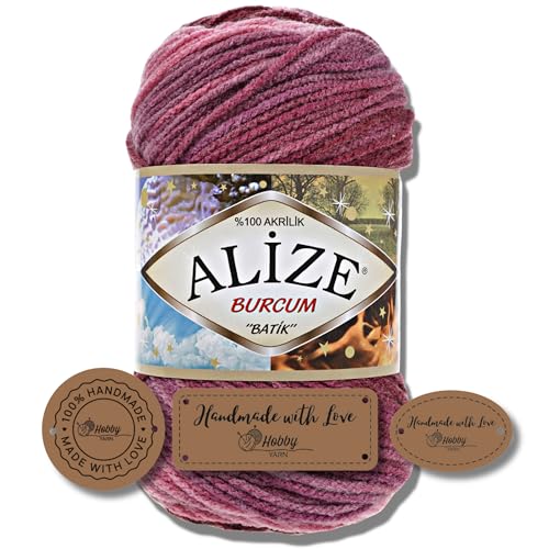 Hobby YARN 3x Etikettenlabel mit Alize Burcum Batik Wolle Premium 1x100g als Set, Yarn, Garn, Strickgarn, Farbverlauf, Babywolle zum Häkeln, Stricken, Kleidung, Schals (1895) von Hobby YARN
