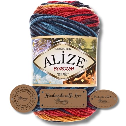 Hobby YARN 3x Etikettenlabel mit Alize Burcum Batik Wolle Premium 1x100g als Set | Yarn | Garn | Strickgarn Farbverlauf Babywolle zum Häkeln Stricken Kleidung Schals (4340) von Hobby YARN