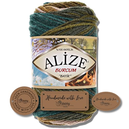Hobby YARN 3x Etikettenlabel mit Alize Burcum Batik Wolle Premium 1x100g als Set | Yarn | Garn | Strickgarn Farbverlauf Babywolle zum Häkeln Stricken Kleidung Schals (4684) von Hobby YARN