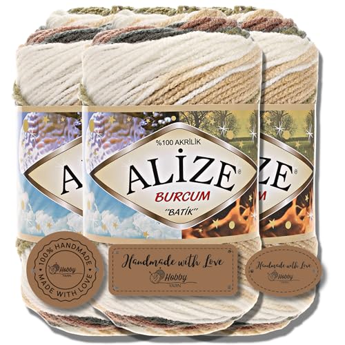 Hobby YARN 3x Etikettenlabel mit Alize Burcum Batik Wolle Premium 3x100g als Set | Yarn | Garn | Strickgarn Farbverlauf Babywolle zum Häkeln Stricken Kleidung Schals (1893) von Hobby YARN