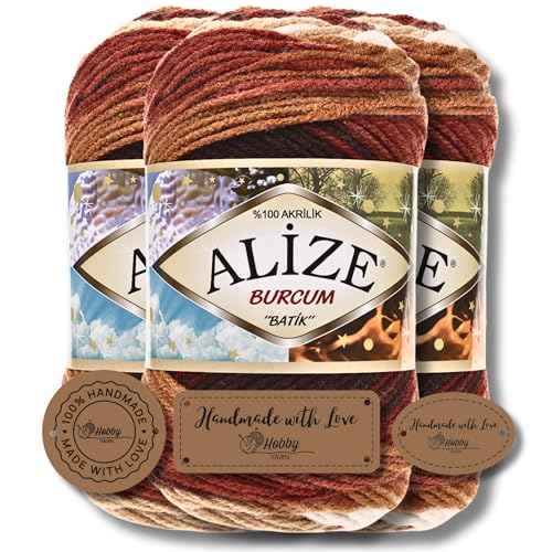 Hobby YARN 3x Etikettenlabel mit Alize Burcum Batik Wolle Premium 3x100g als Set | Yarn | Garn | Strickgarn Farbverlauf Babywolle zum Häkeln Stricken Kleidung Schals (2626) von Hobby YARN