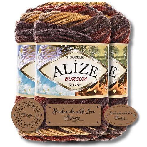 Hobby YARN 3x Etikettenlabel mit Alize Burcum Batik Wolle Premium 3x100g als Set | Yarn | Garn | Strickgarn Farbverlauf Babywolle zum Häkeln Stricken Kleidung Schals (3379) von Hobby YARN