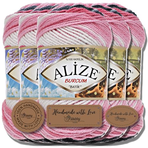 Hobby YARN 3x Etikettenlabel mit Alize Burcum Batik Wolle Premium 5x100g als Set | Yarn | Garn | Strickgarn Farbverlauf Babywolle zum Häkeln Stricken Kleidung Schals (1602) von Hobby YARN