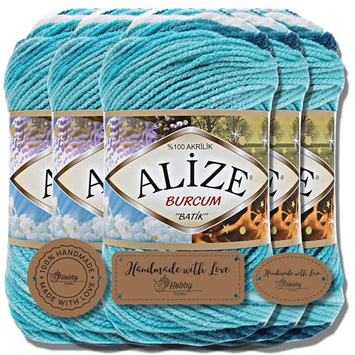 Hobby YARN 3x Etikettenlabel mit Alize Burcum Batik Wolle Premium 5x100g als Set | Yarn | Garn | Strickgarn Farbverlauf Babywolle zum Häkeln Stricken Kleidung Schals (1892) von Hobby YARN