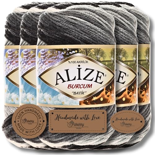 Hobby YARN 3x Etikettenlabel mit Alize Burcum Batik Wolle Premium 5x100g als Set | Yarn | Garn | Strickgarn Farbverlauf Babywolle zum Häkeln Stricken Kleidung Schals (1900) von Hobby YARN